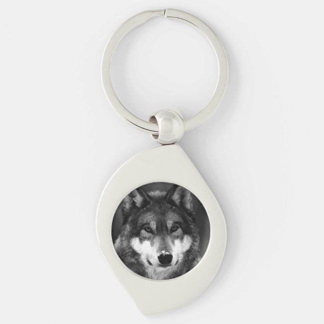 Black & White Wolf Keychain (Front)