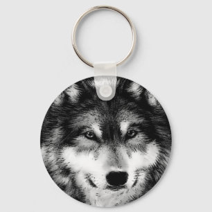 Black & White Wolf Keychain