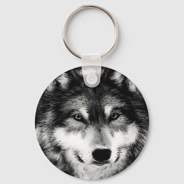 Black & White Wolf Keychain (Front)