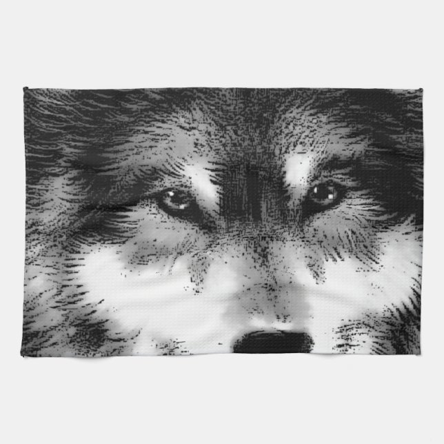 Black & White Wolf Kitchen Towel (Horizontal)