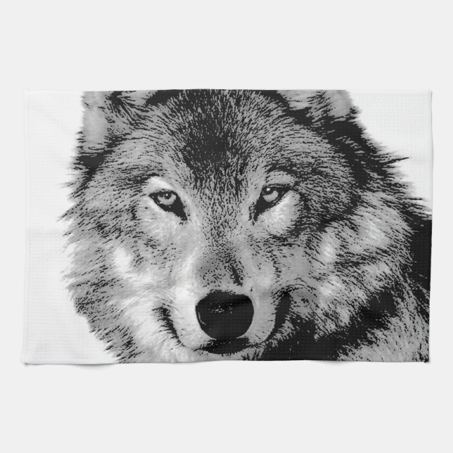 Black & White Wolf Kitchen Towel (Horizontal)
