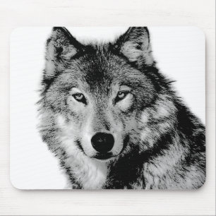 Black & White Wolf Mouse Pad
