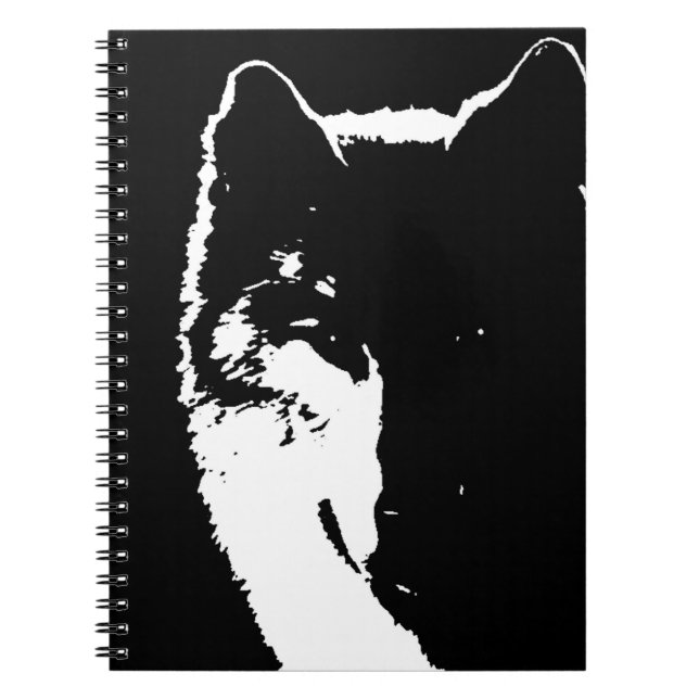 Black & White Wolf Portrait at Night Notebook (Front)