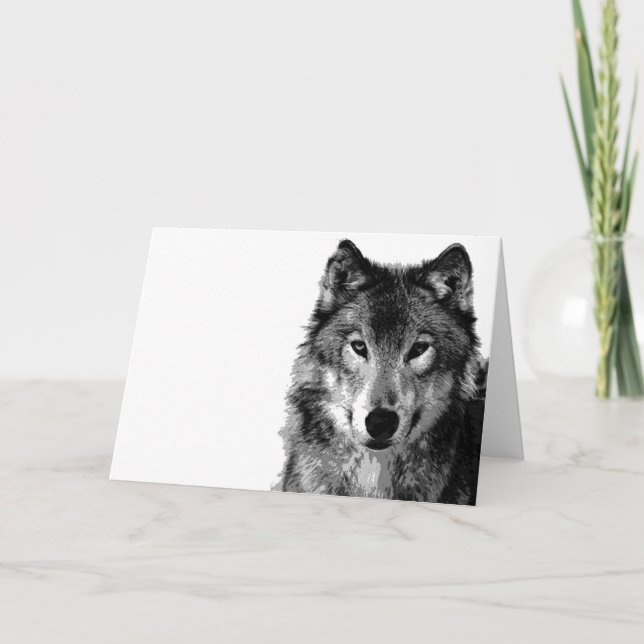 Black & White Wolf Portrait Card (Front)
