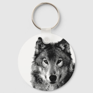 Black & White Wolf Portrait Keychain