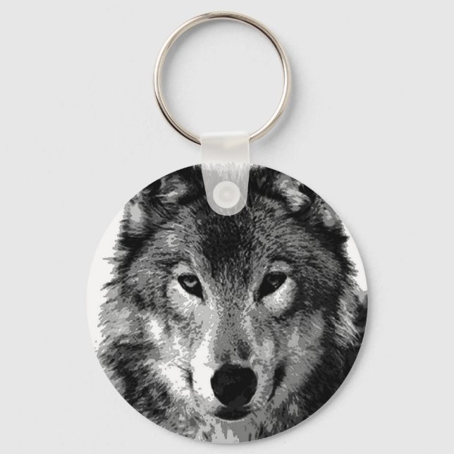 Black & White Wolf Portrait Keychain (Front)