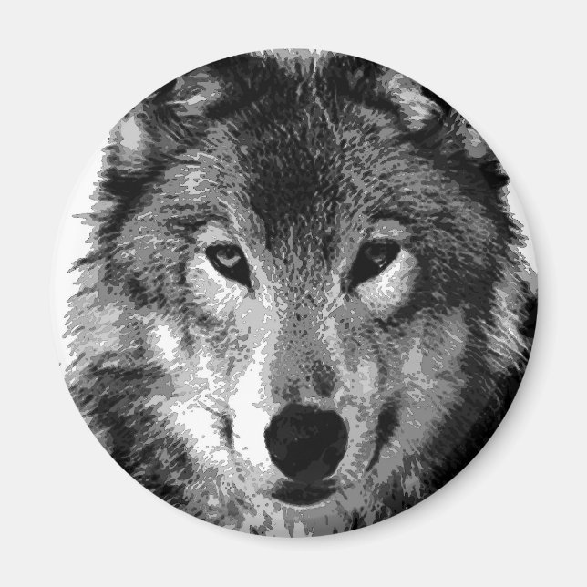 Black & White Wolf Portrait Magnet (Front)