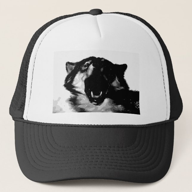 Black & White Wolf Trucker Hat (Front)