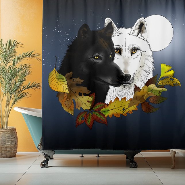 Black White Wolves Moonlight Autumn Leaves (Creator Uploaded)