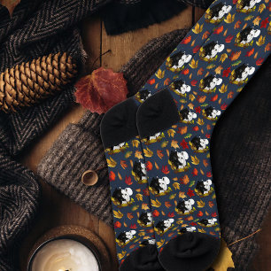Black White Wolves Moonlight Autumn Leaves Socks