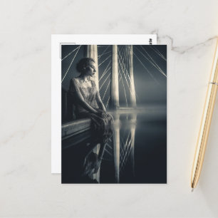 Black White Woman at the Bridge Double Exposure Postcard