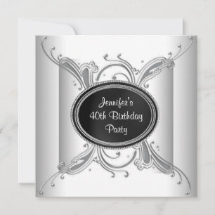 Black White Womans 40th Birthday Party Invitation