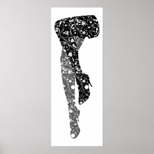 Black white woman's floral pattern legs poster