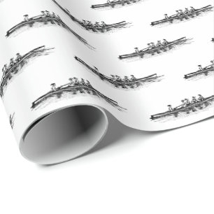 Black White Women Rowing Rowers Crew Team Sports Wrapping Paper