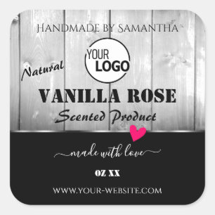 Black White Wood Grain Product Labels Heart Logo