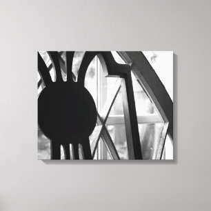 Black & White Wooden Chair in Cabin Window 16x20 Canvas Print