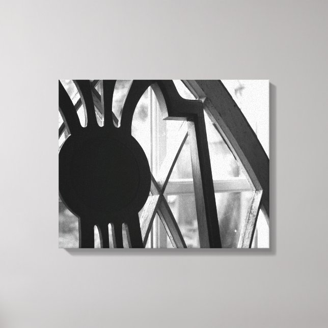 Black & White Wooden Chair in Cabin Window 16x20 Canvas Print (Front)