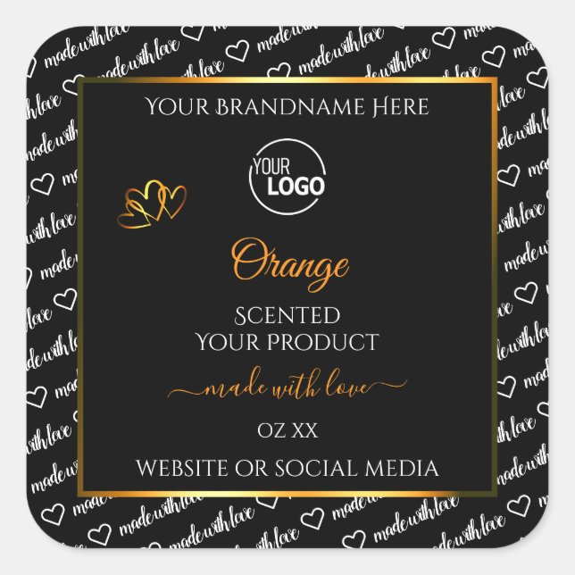 Black White Word Cloud Orange Product Label Logo (Front)