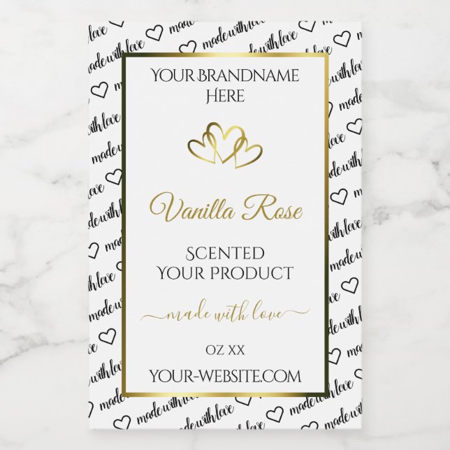 Black White Word Cloud Product Label Golden Hearts (Single Label)