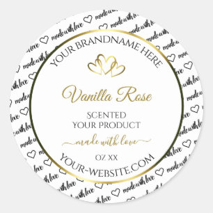 Black White Word Cloud Product Label Golden Hearts
