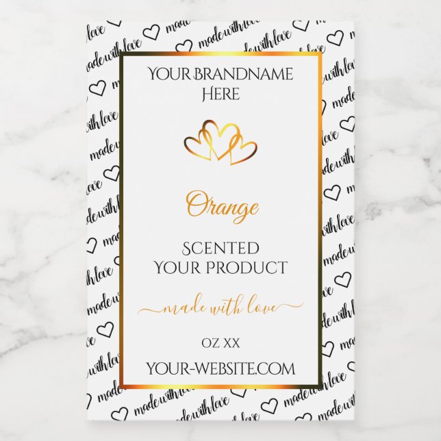 Black White Word Cloud Product Label Orange Hearts (Single Label)