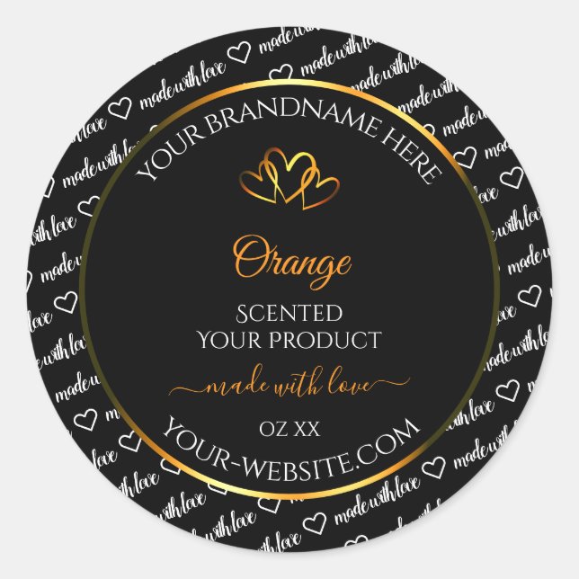 Black White Word Cloud Product Label Orange Hearts (Front)