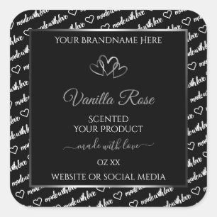 Black White Word Cloud Product Label Silver Hearts