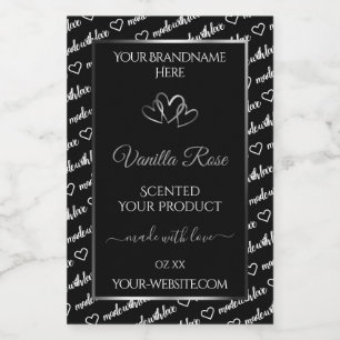 Black White Word Cloud Product Label Silver Hearts