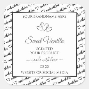 Black White Word Cloud Product Label Silver Hearts