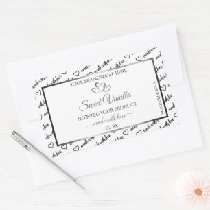 Black White Word Cloud Product Label Silver Hearts