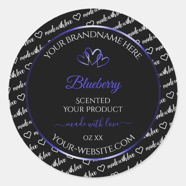 Black White Word Cloud Product Labels Blue Hearts (Front)