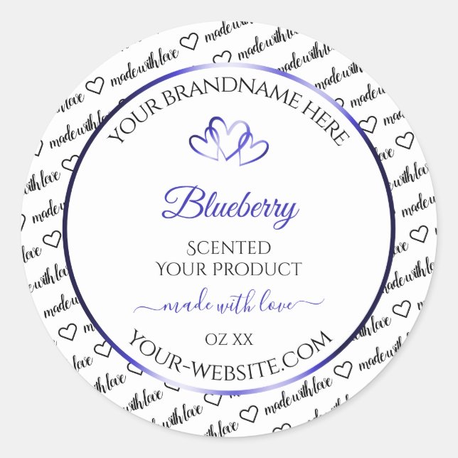 Black White Word Cloud Product Labels Blue Hearts (Front)