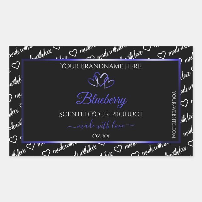 Black White Word Cloud Product Labels Blue Hearts (Front)