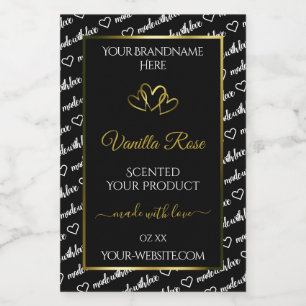 Black White Word Cloud Product Labels Gold Hearts