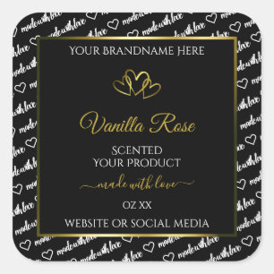 Black White Word Cloud Product Labels Gold Hearts