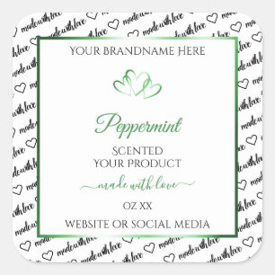 Black White Word Cloud Product Labels Green Hearts