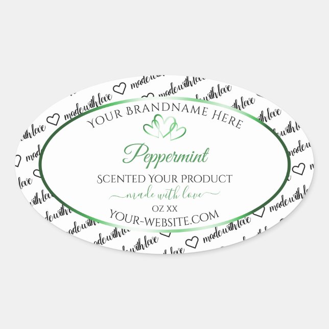 Black White Word Cloud Product Labels Green Hearts (Front)