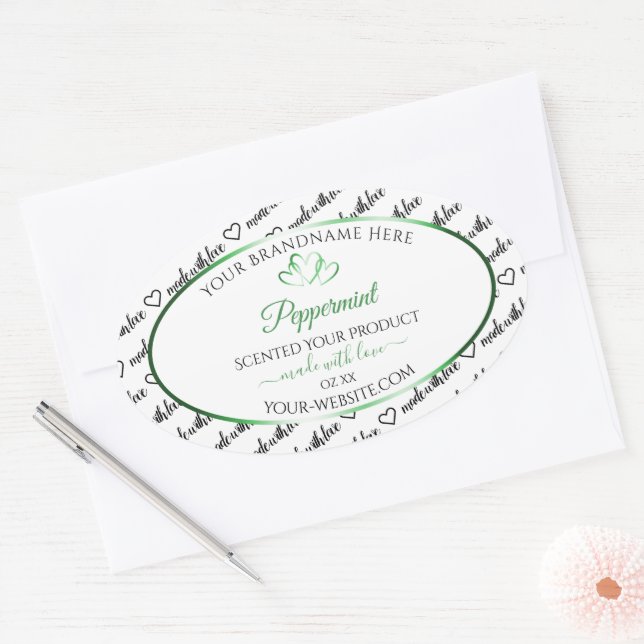 Black White Word Cloud Product Labels Green Hearts (Envelope)