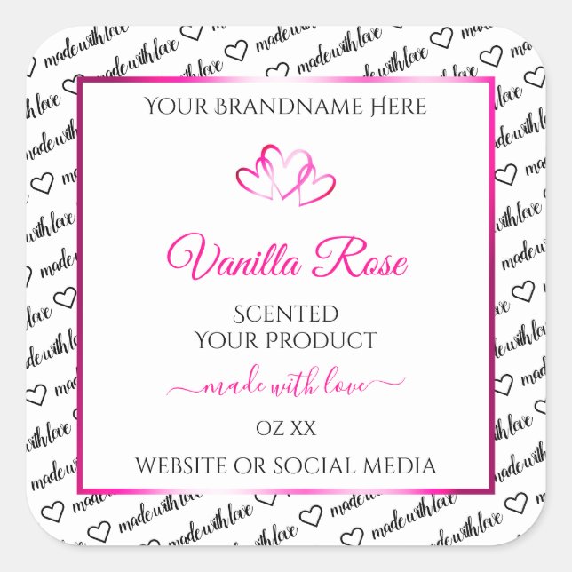 Black White Word Cloud Product Labels Pink Hearts (Front)