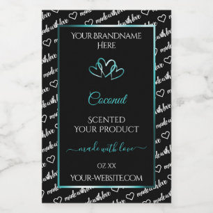 Black White Word Cloud Product Labels Teal Hearts