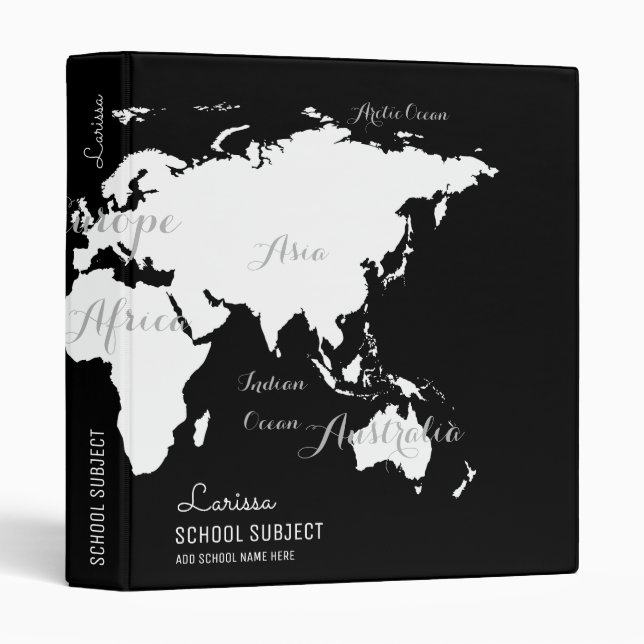 black&white world map binder for geography lessons (Front/Spine)