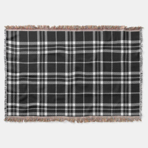 Black White Woven Plaid Buffalo Check Large Plaid Throw Blanket