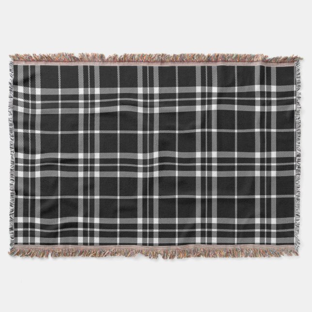 Black White Woven Plaid Buffalo Check Large Plaid Throw Blanket (Front)