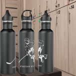 Black & White Wrap Around Hockey Player Monogram  710 Ml Water Bottle<br><div class="desc">Introducing this personalized hockey themed water bottle. Are you searching for a unique and personalized way to honour and celebrate your ice hockey player? Look no further! This personalized water bottle featuring a captivating wrap around ice hockey design is the perfect tribute to their dedication and passion for the game....</div>