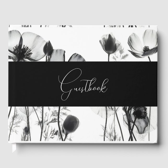 Black & White X-Ray Flowers Wedding Guest Book (Front)