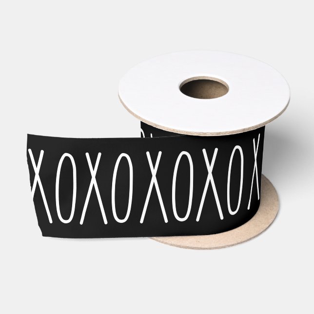 Black White Xoxo Handwritten Script Gift Satin Ribbon (Spool)