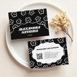 Black White Y2K Flower Handmade Clothing Business Card
