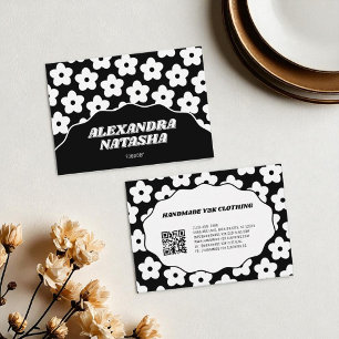 Black White Y2K Flower Handmade Clothing Business Card
