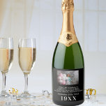 Black white year born photo bio birthday party sparkling wine label<br><div class="desc">Black background,  white text. The text: The name is written in dark rose gold with a large modern hand lettered style script. Personalize and add a photo,  date,  name and year of birth,  fun facts or a biography.

You can change the text colour to match your party theme.</div>