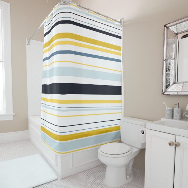 Black White Yellow Blue Gray Modern Stripes (In Situ)